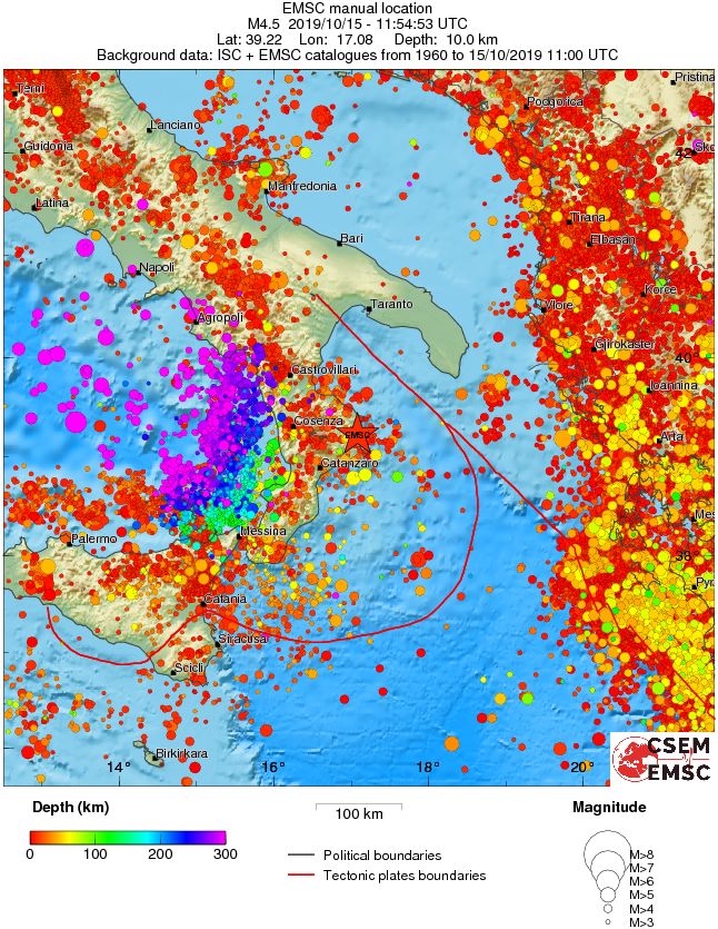 regional depth historical seismicity