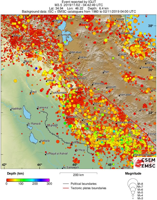 regional depth historical seismicity