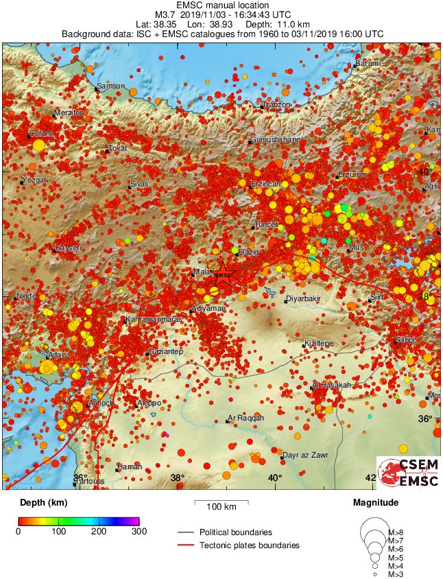 regional depth historical seismicity