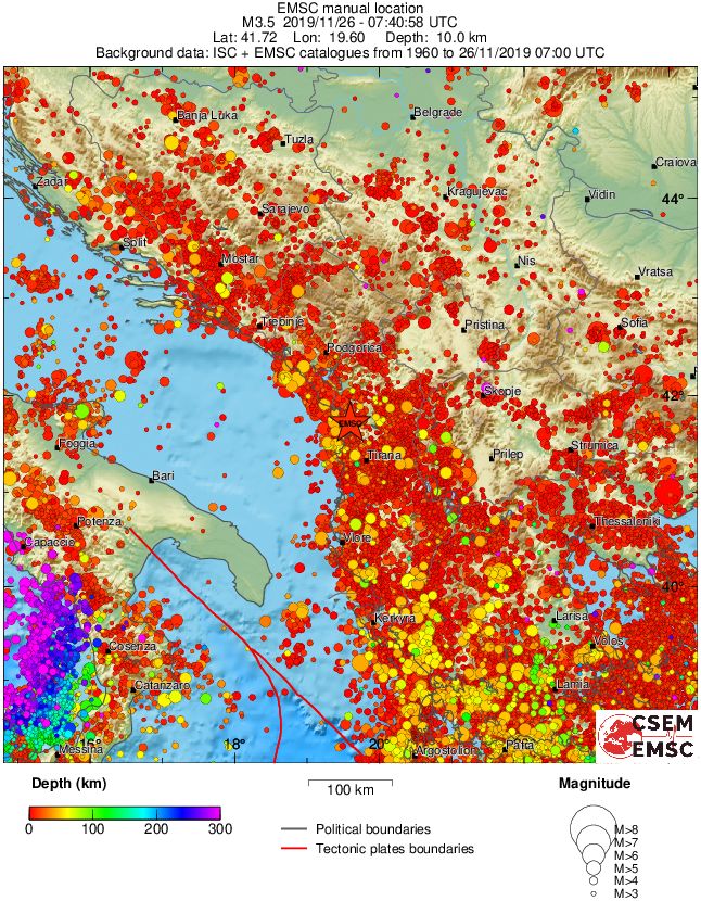 regional depth historical seismicity