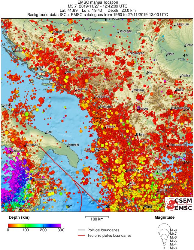 regional depth historical seismicity