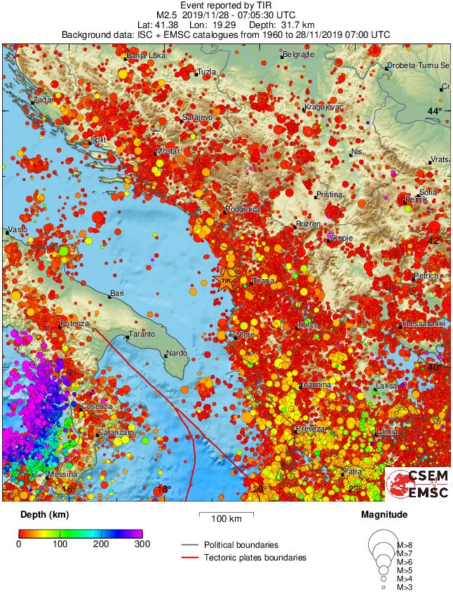 regional depth historical seismicity