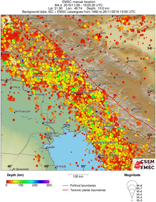 regional depth historical seismicity