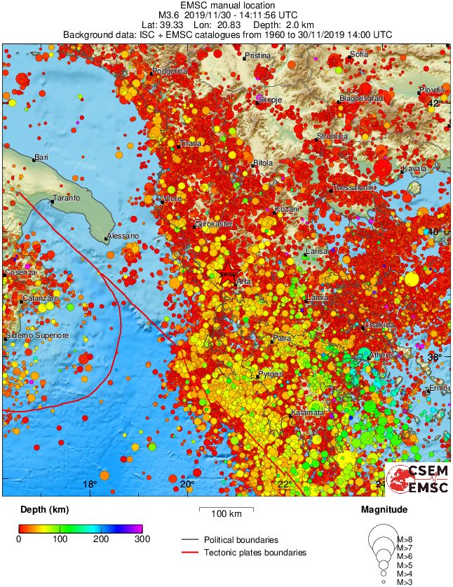 regional depth historical seismicity