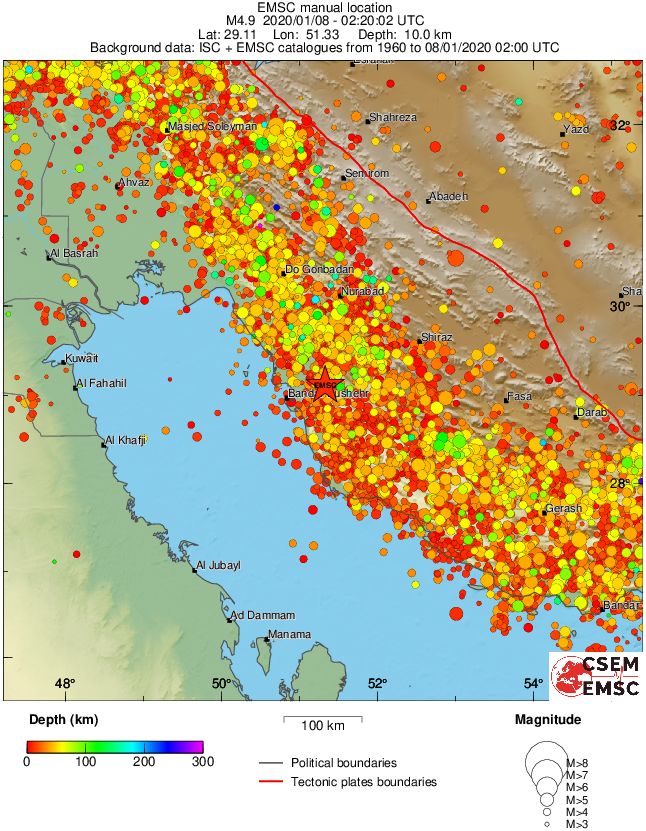 regional depth historical seismicity