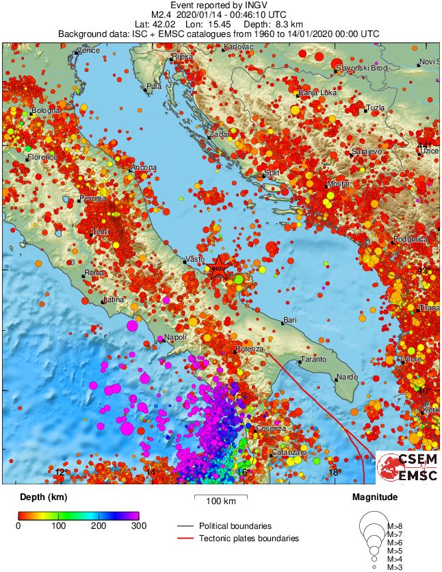 regional depth historical seismicity