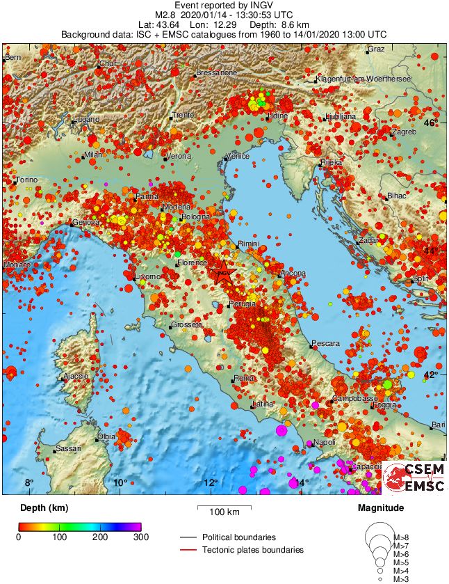 regional depth historical seismicity