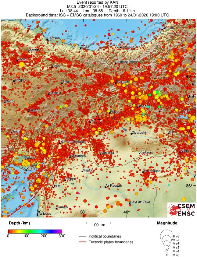 regional depth historical seismicity