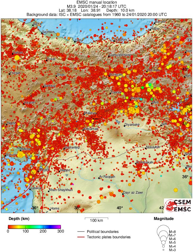 regional depth historical seismicity