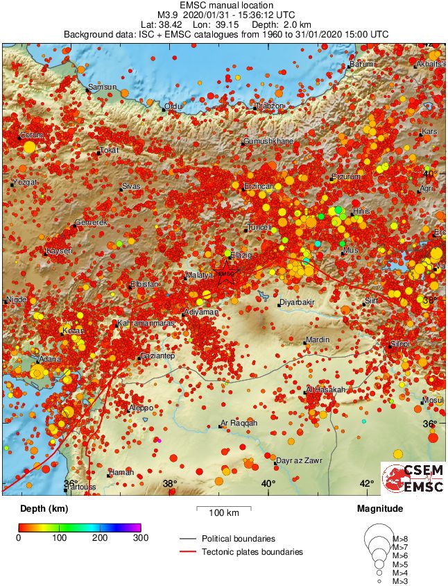 regional depth historical seismicity