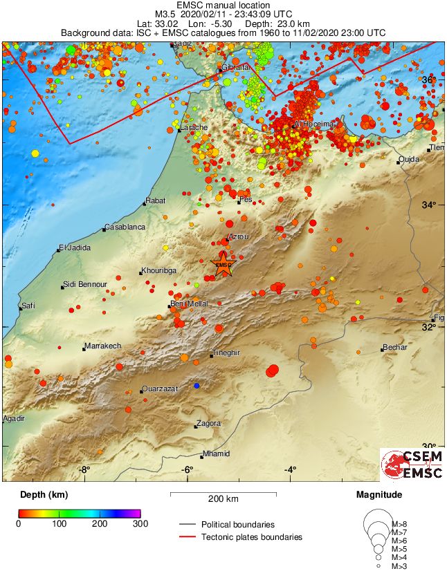 regional depth historical seismicity