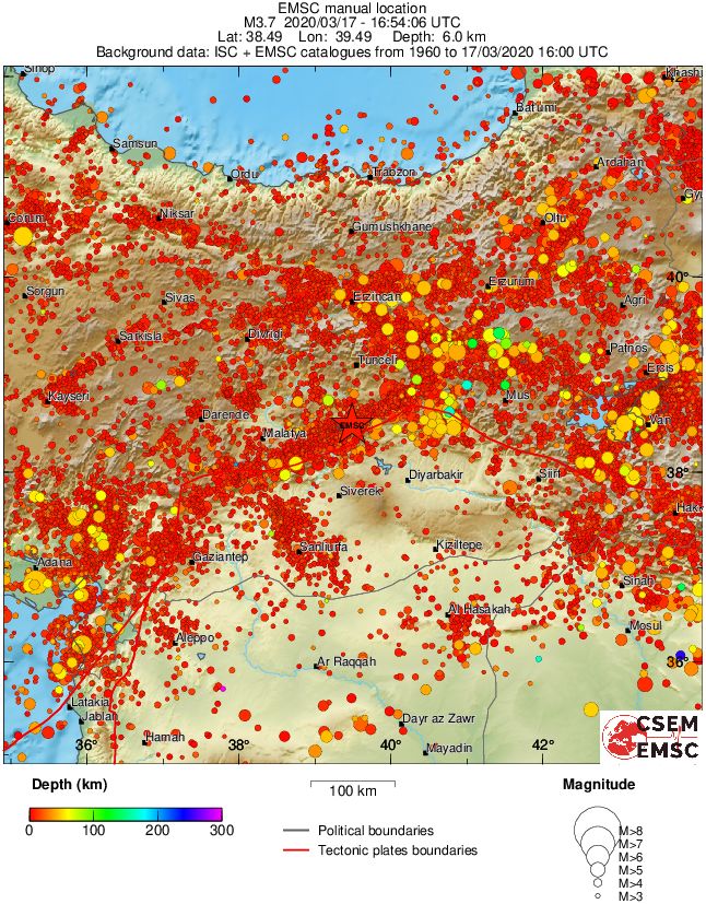 regional depth historical seismicity