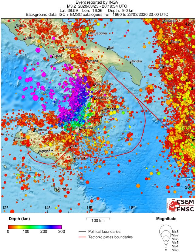 regional depth historical seismicity