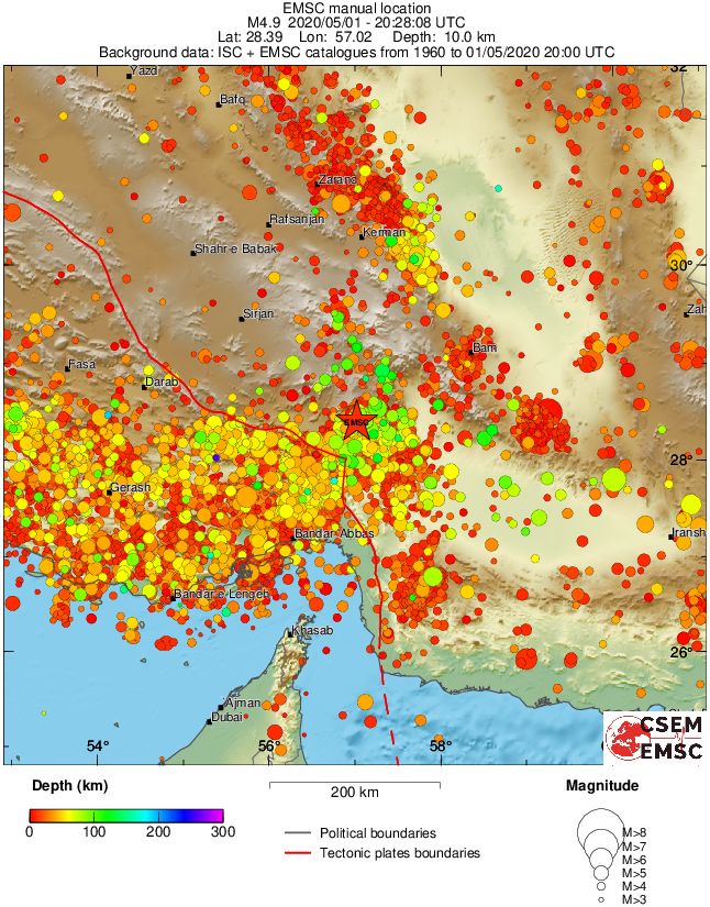 regional depth historical seismicity