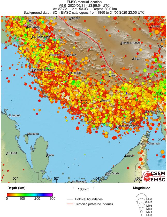 regional depth historical seismicity
