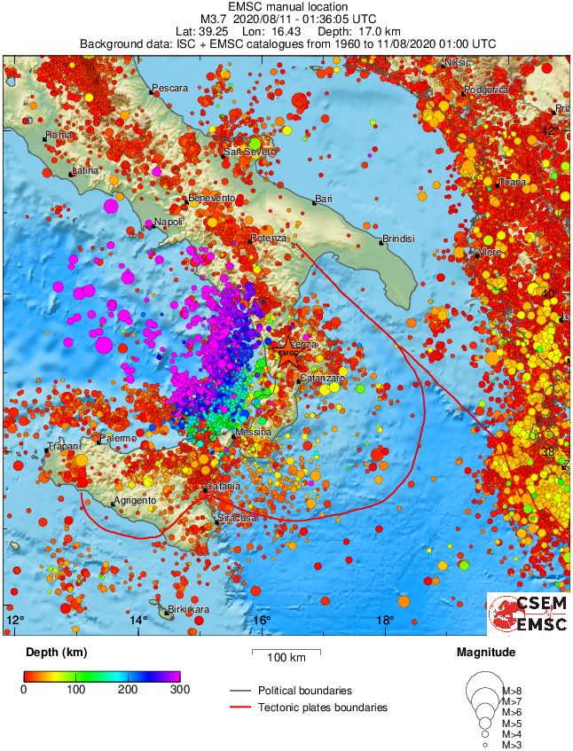 regional depth historical seismicity