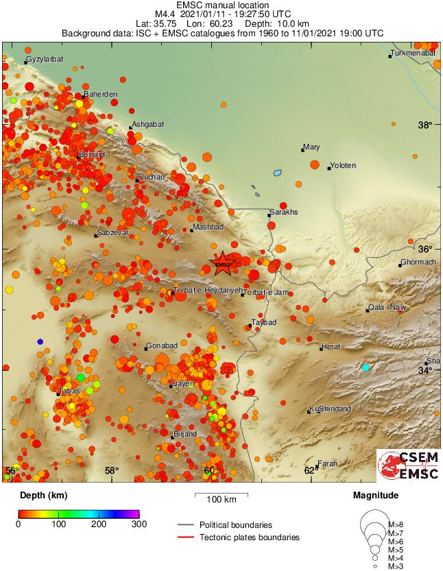 regional depth historical seismicity