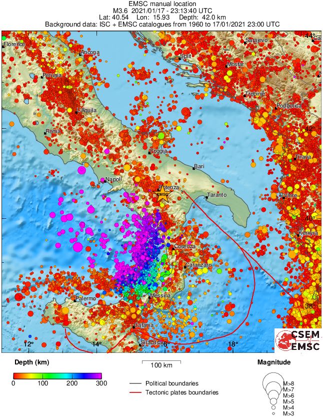 regional depth historical seismicity