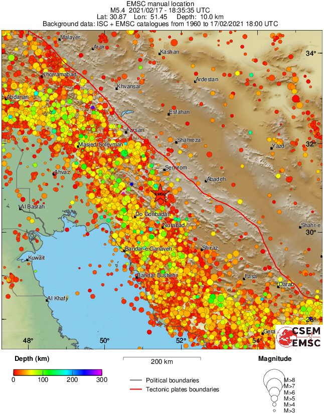regional depth historical seismicity