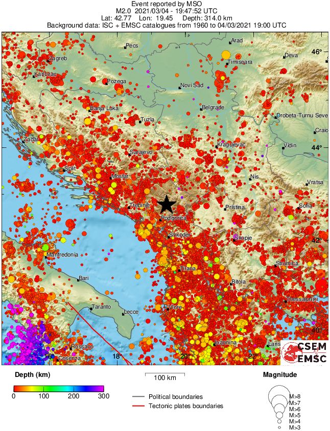 regional depth historical seismicity