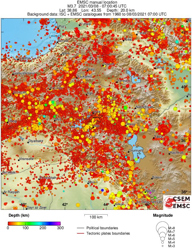 regional depth historical seismicity