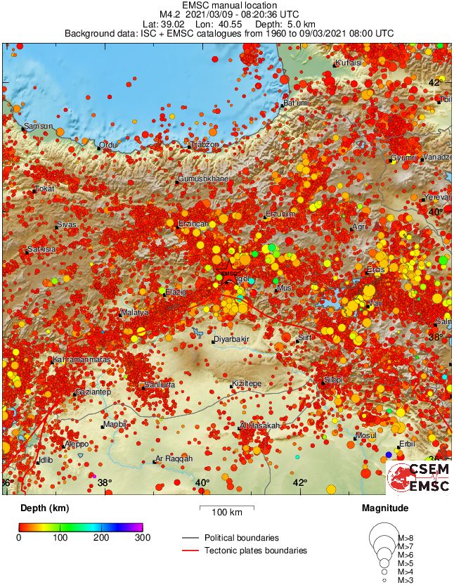 regional depth historical seismicity