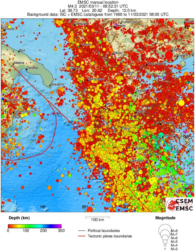 regional depth historical seismicity