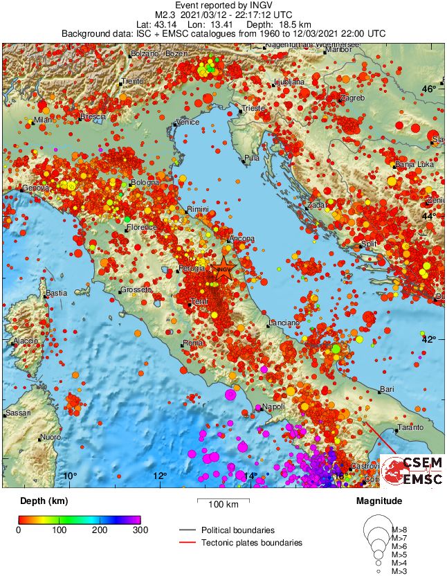 regional depth historical seismicity