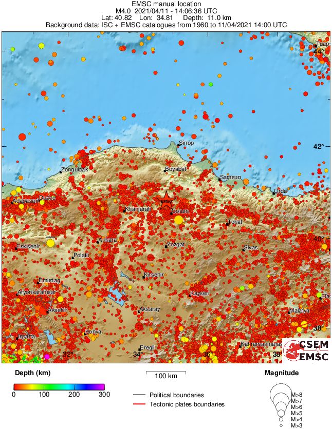 regional depth historical seismicity