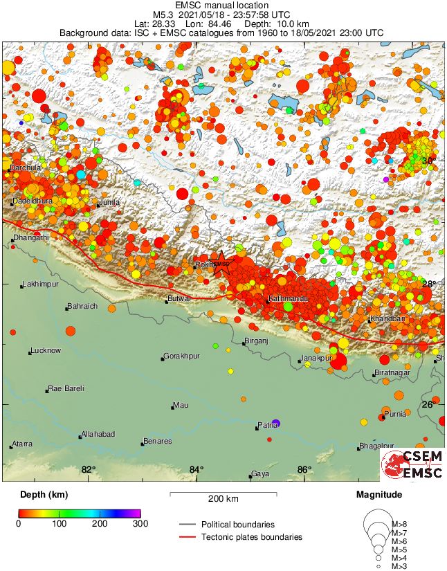 regional depth historical seismicity