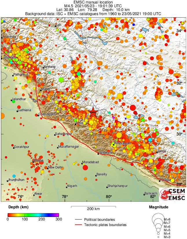 regional depth historical seismicity