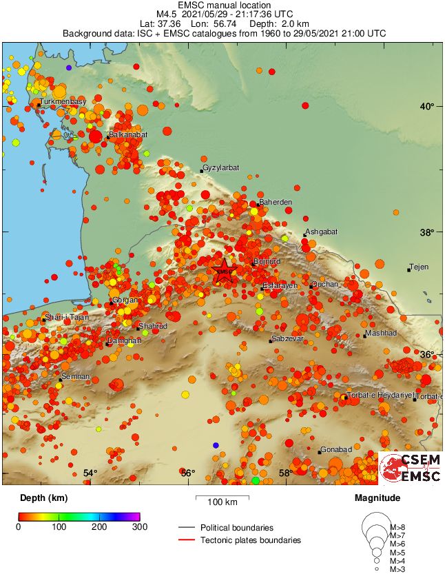 regional depth historical seismicity