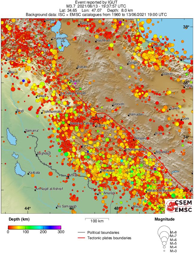 regional depth historical seismicity