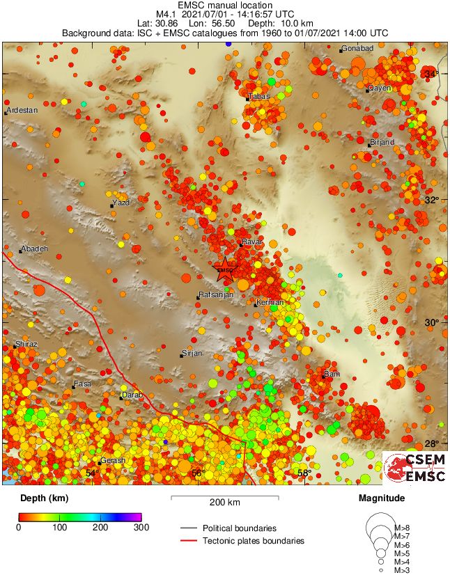 regional depth historical seismicity