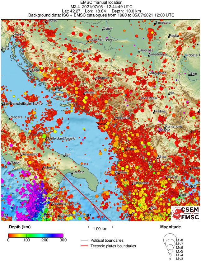 regional depth historical seismicity