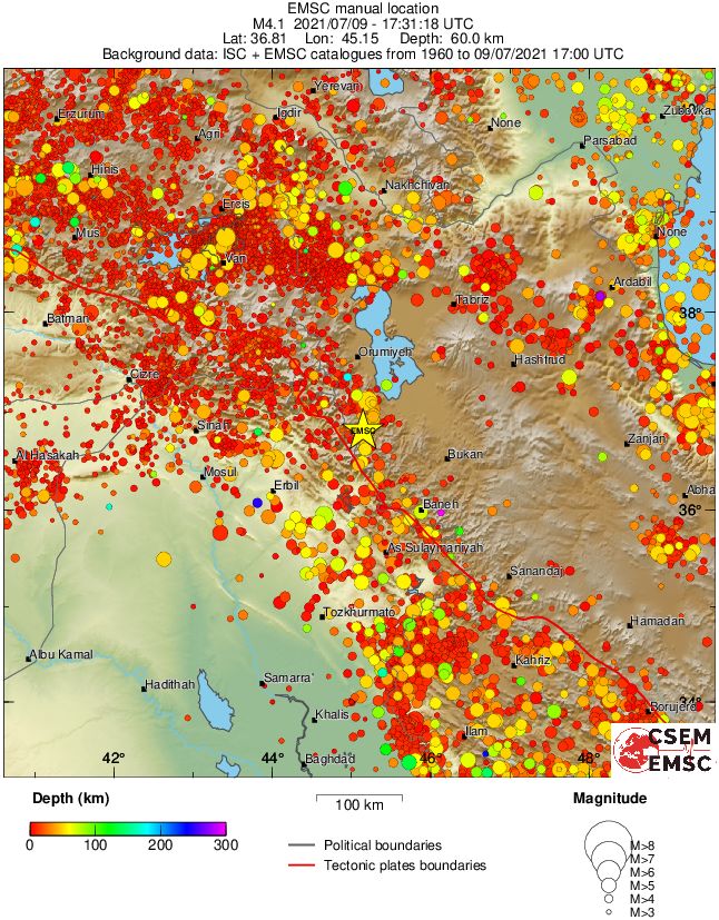 regional depth historical seismicity