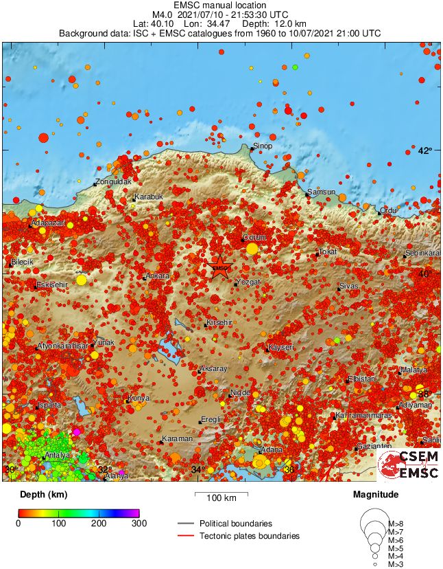 regional depth historical seismicity