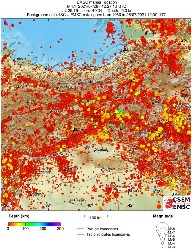 regional depth historical seismicity