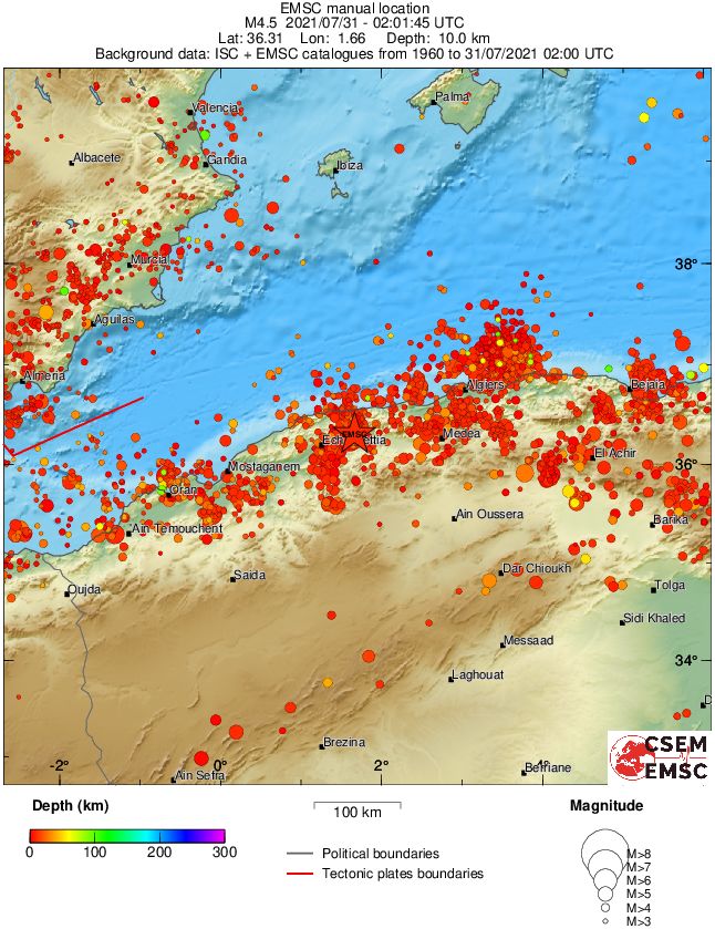 regional depth historical seismicity
