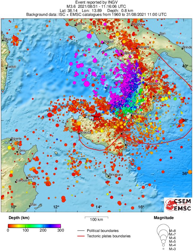 regional depth historical seismicity
