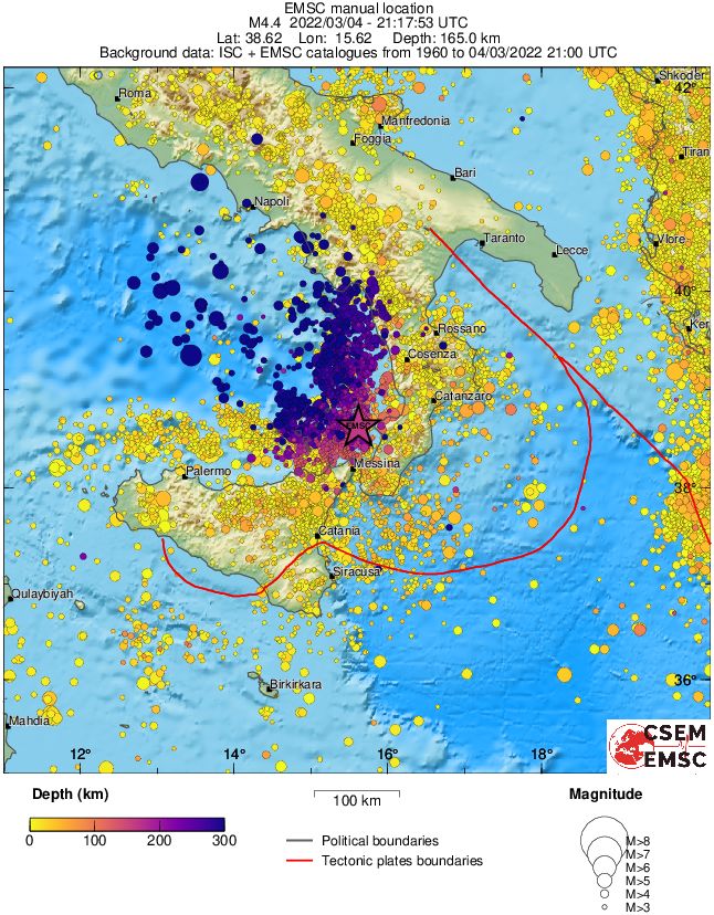 regional depth historical seismicity