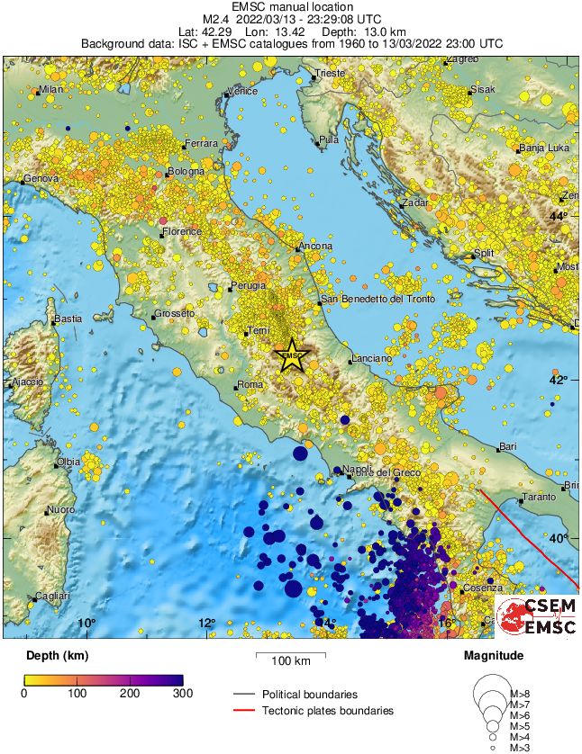 regional depth historical seismicity