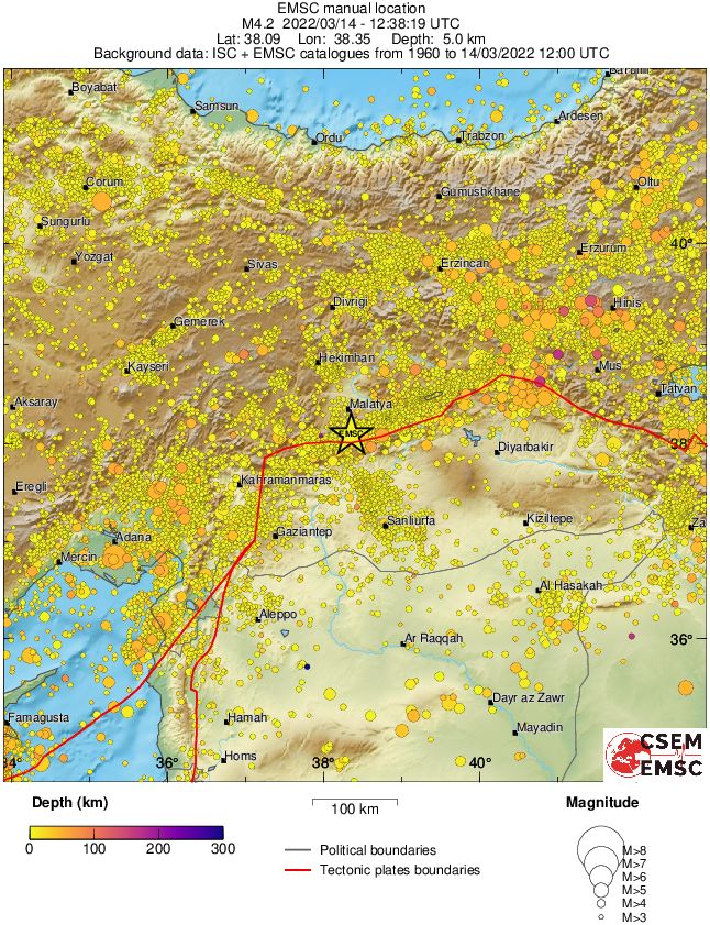 regional depth historical seismicity