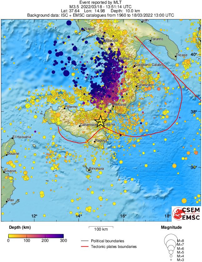 regional depth historical seismicity