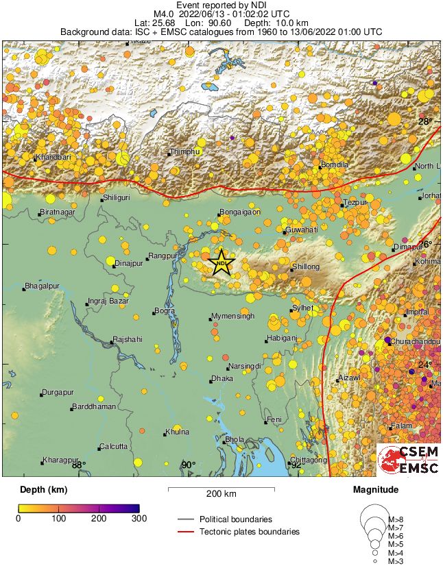 regional depth historical seismicity