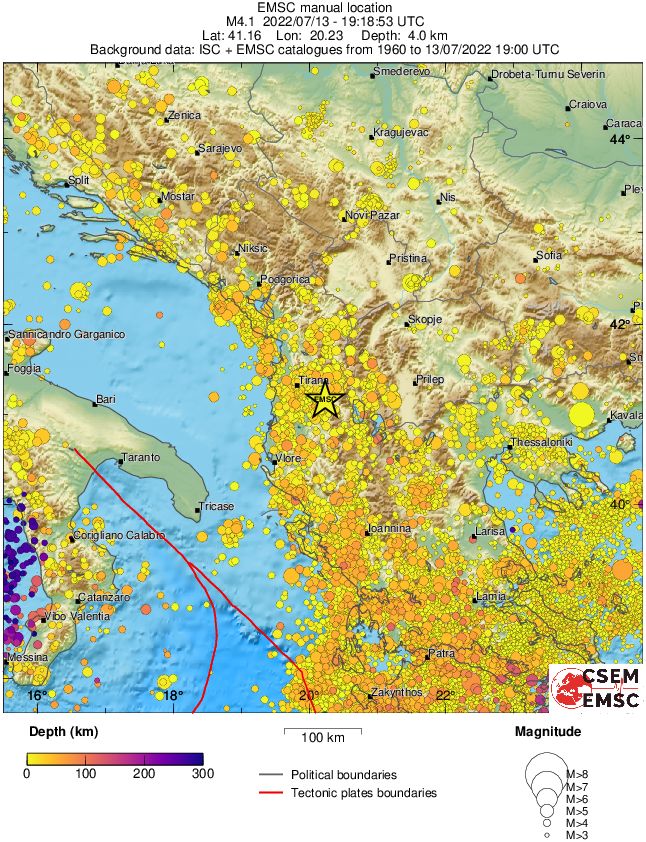 regional depth historical seismicity