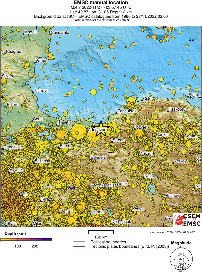 regional depth historical seismicity