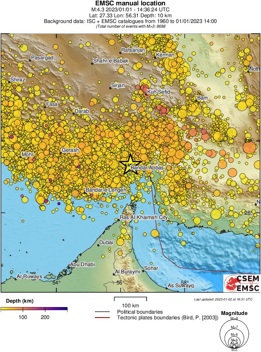 regional depth historical seismicity