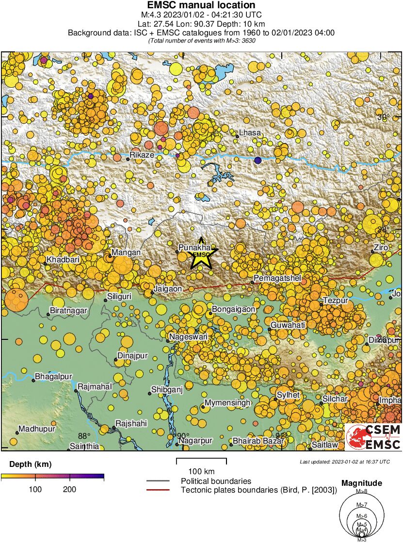 regional depth historical seismicity