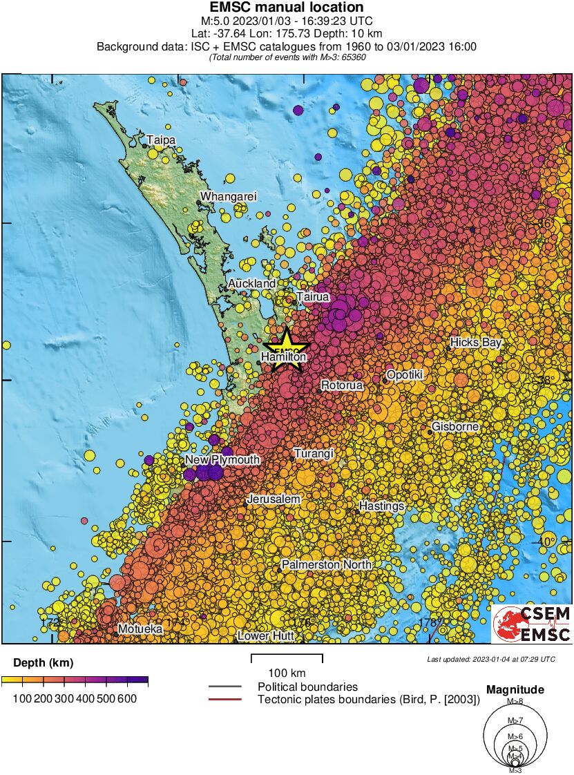 regional depth historical seismicity